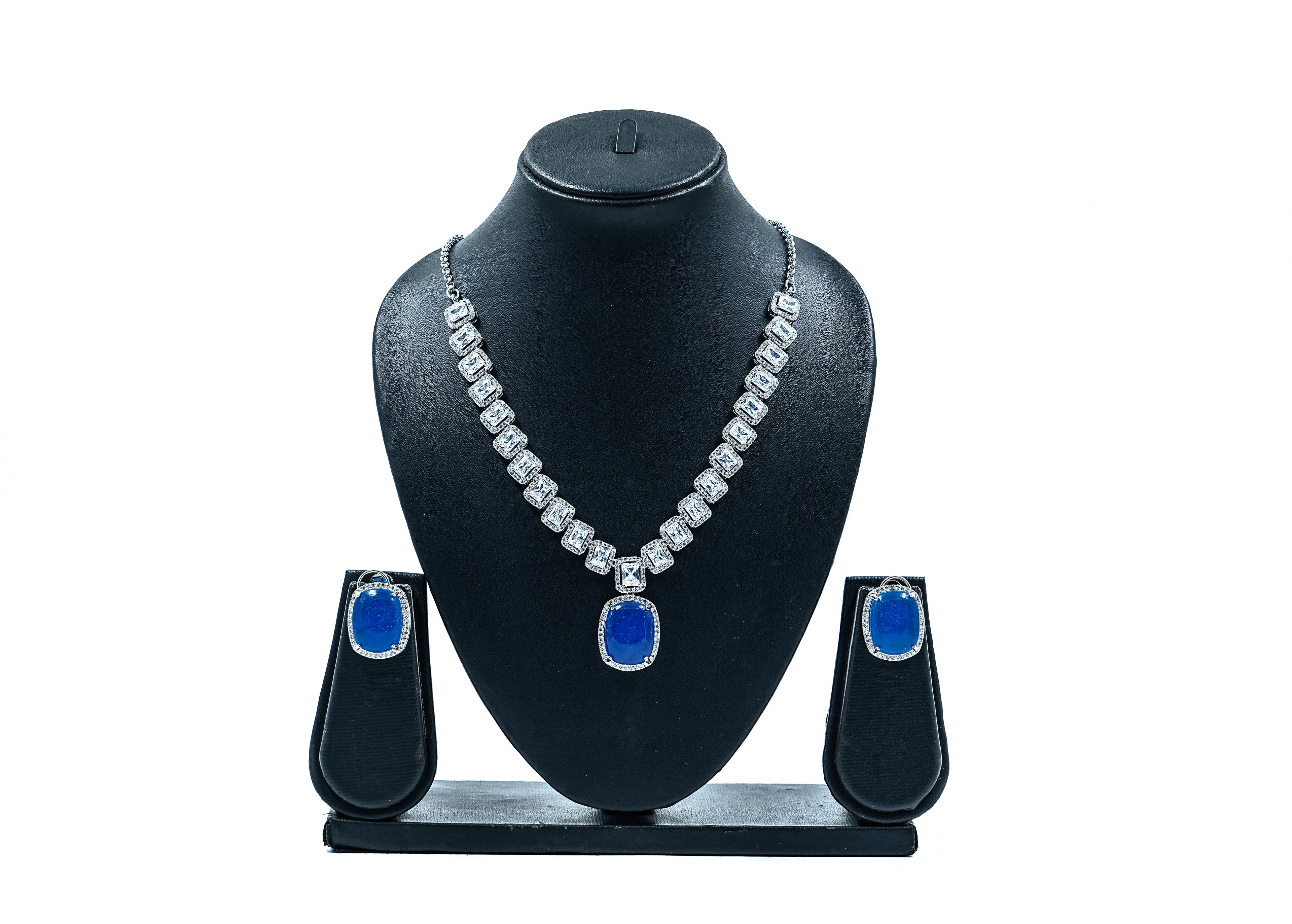 Sterling Silver Solitaire  Blue Zircon Neckset