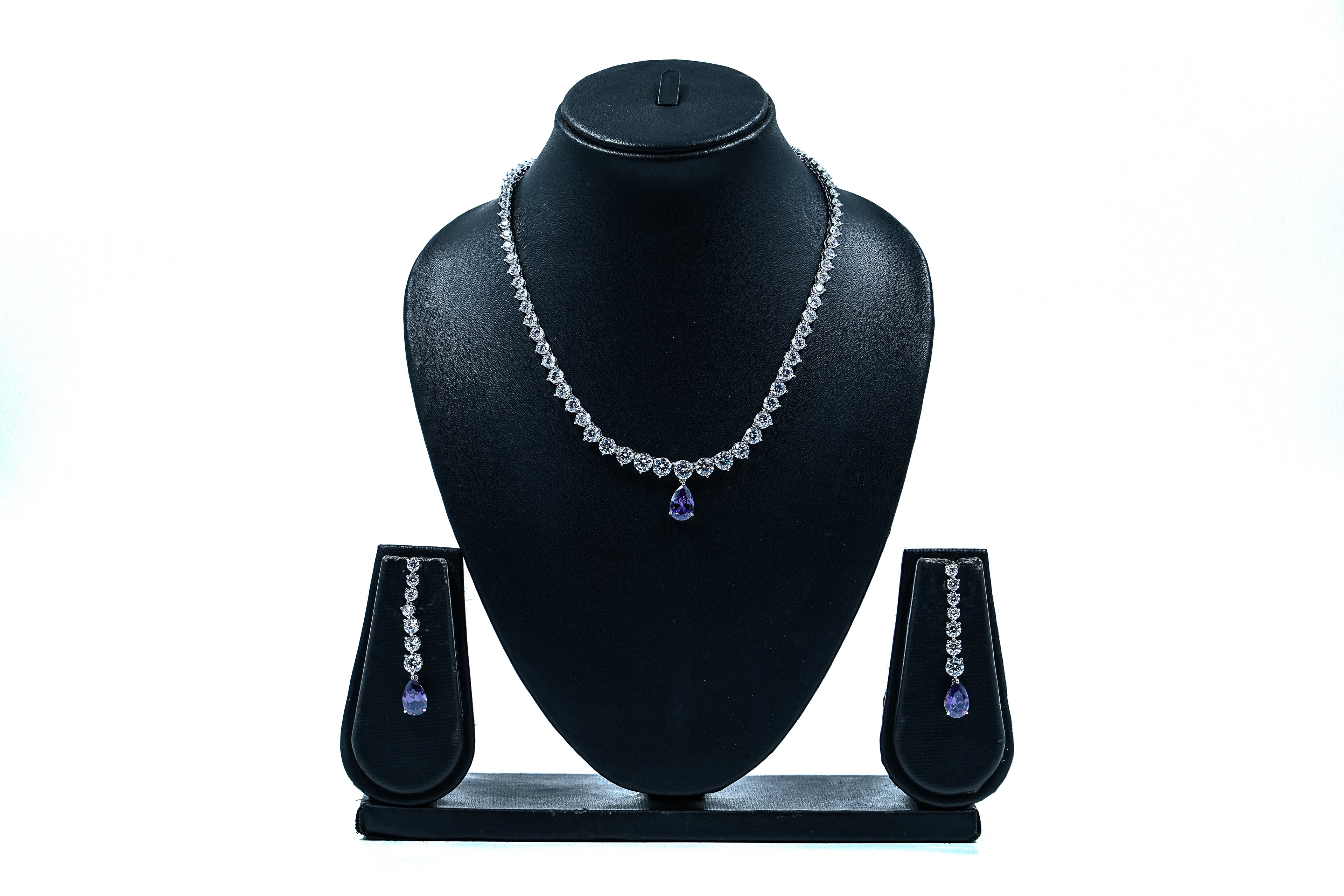 Sterling Silver Solitaire Blue Zircon Neckset