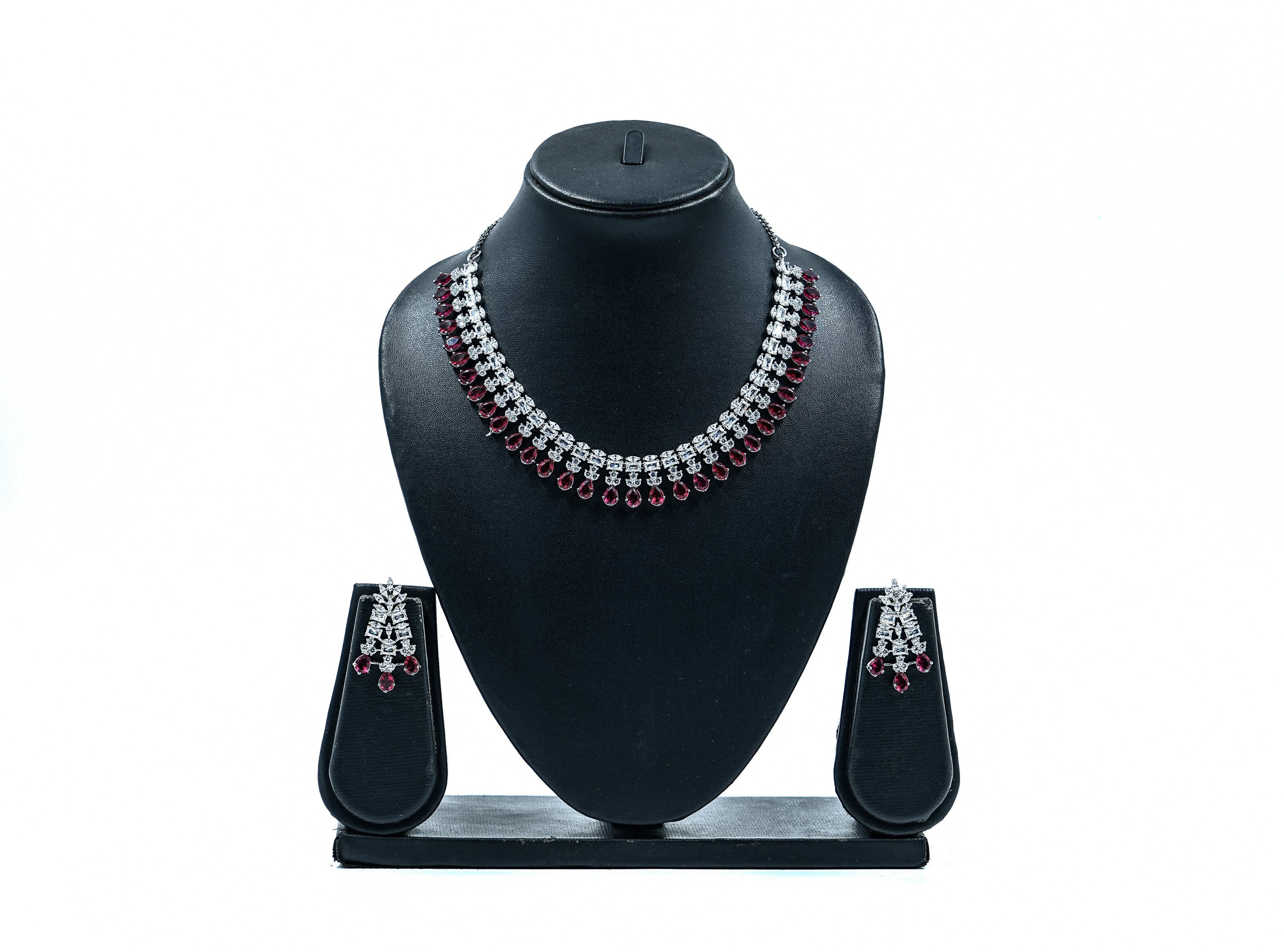 Sterling Silver Solitaire Ruby Zircon Neckset