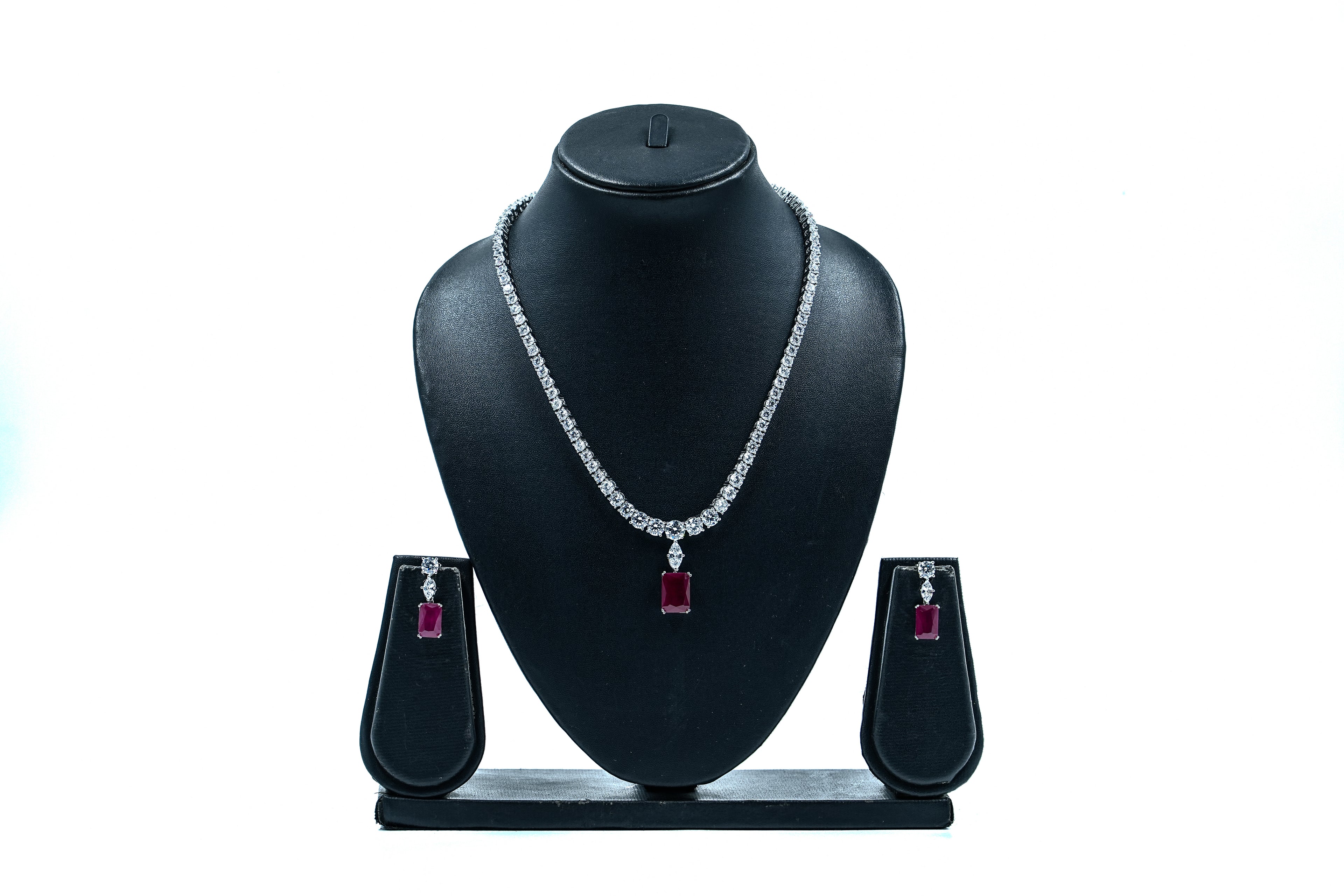 Sterling Silver Solitaire Ruby Zircon Neckset