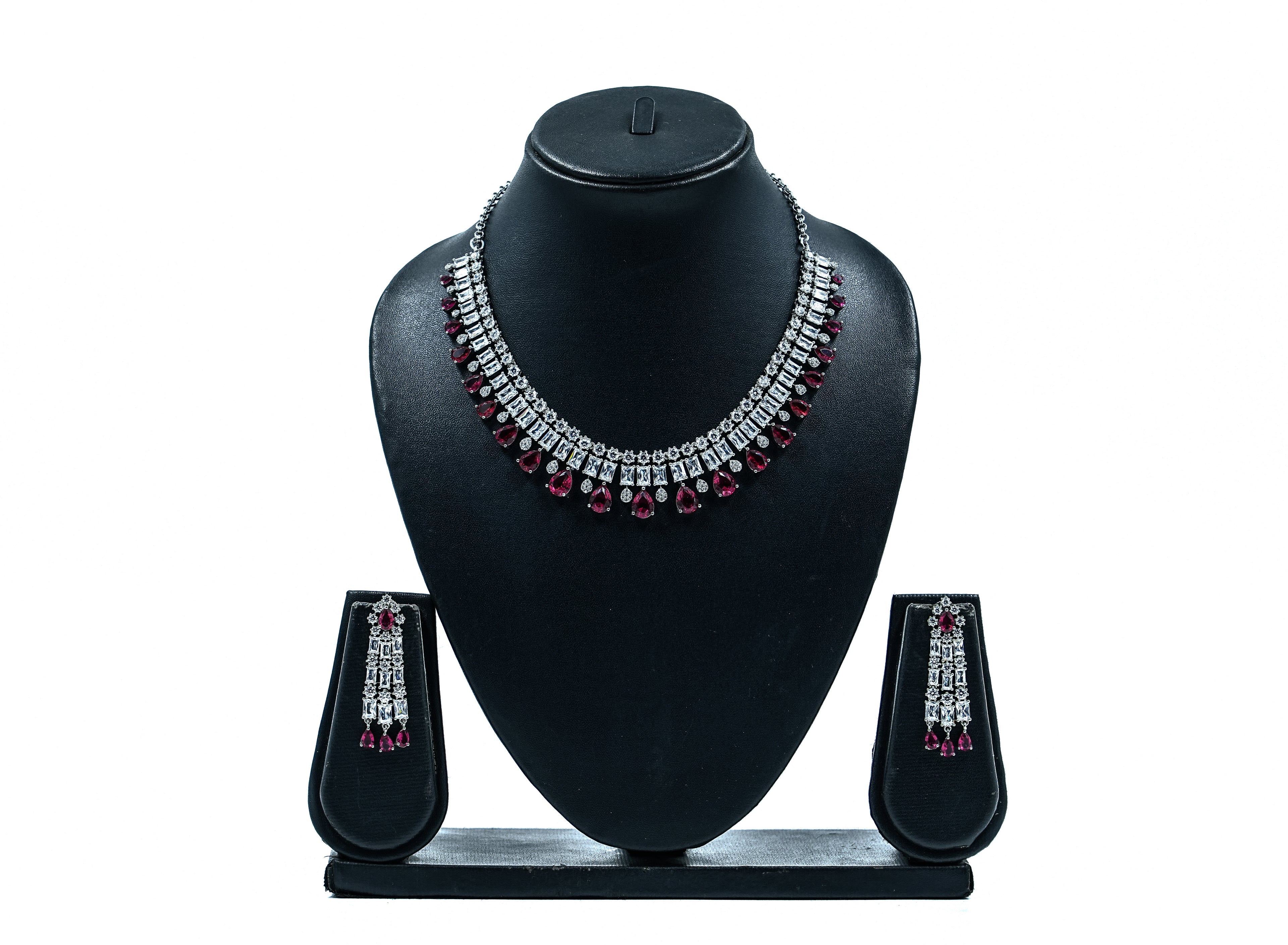 Sterling Silver Solitaire Ruby Zircon Neckset