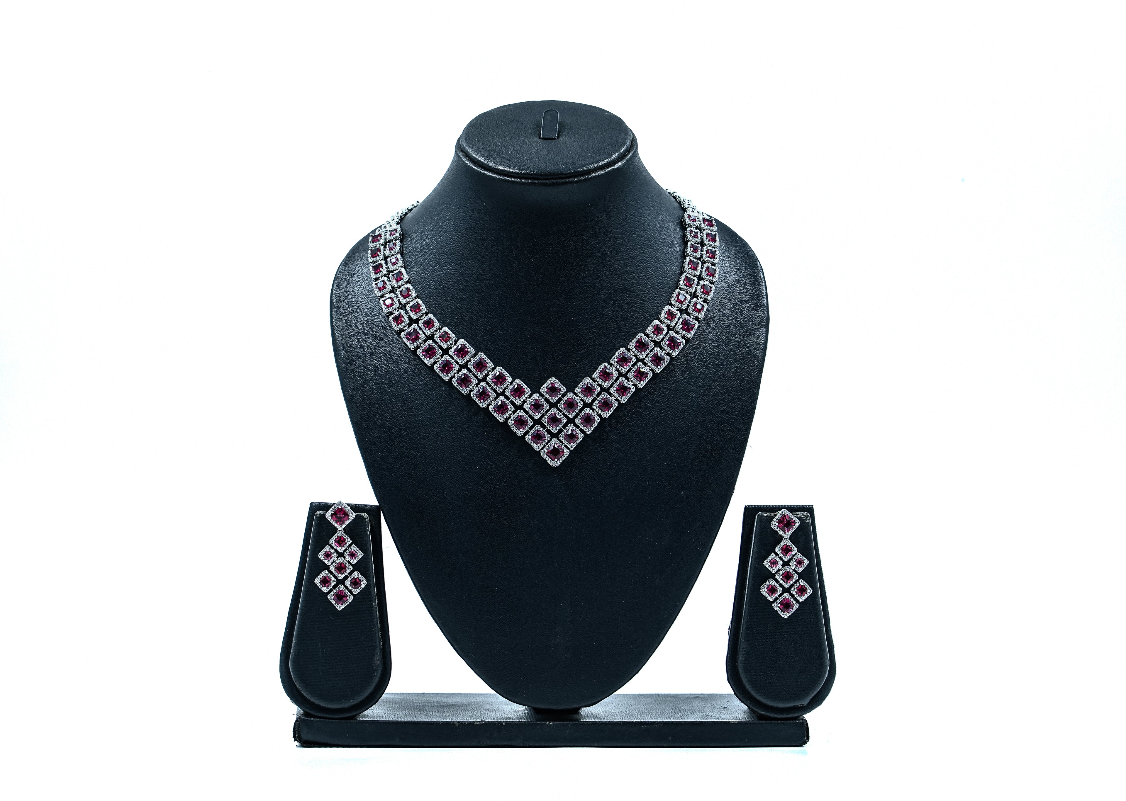 Sterling Silver Solitaire Ruby Zircon Neckset