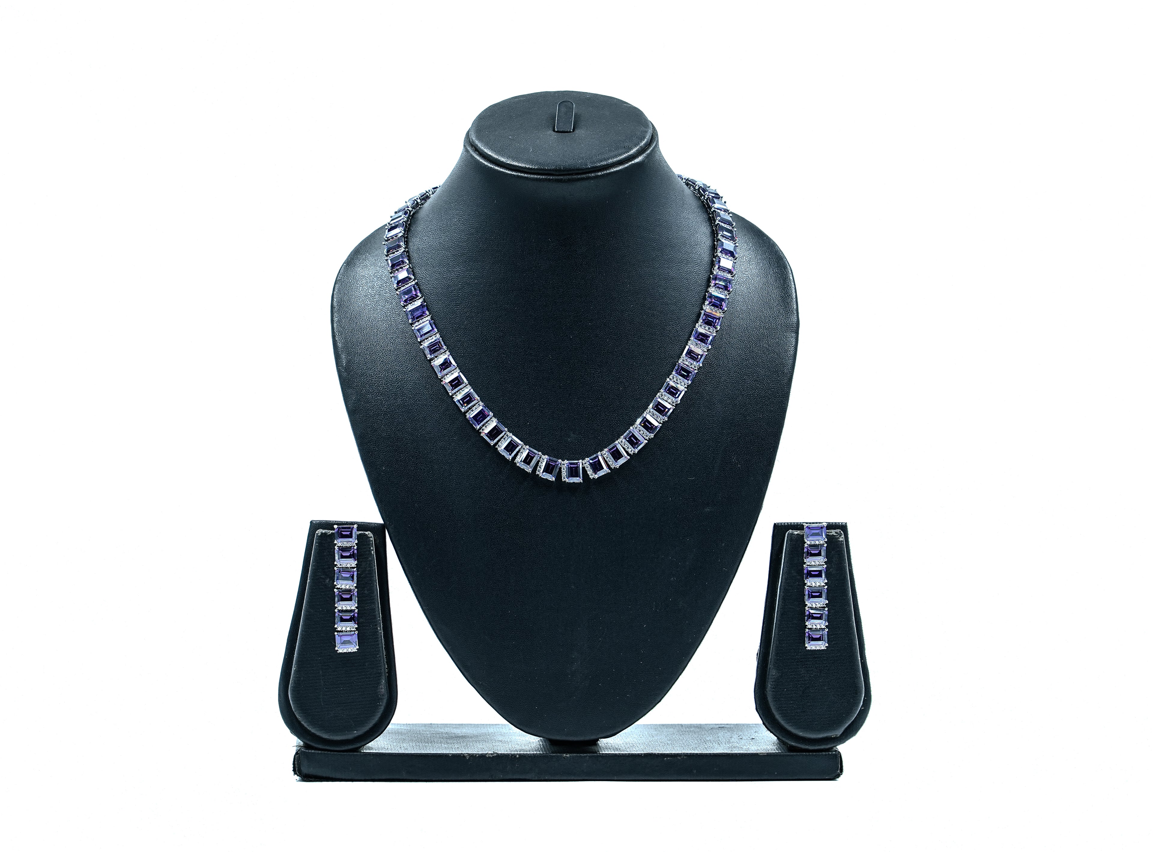 Sterling Silver Solitaire Sapphire Zircon Neckset