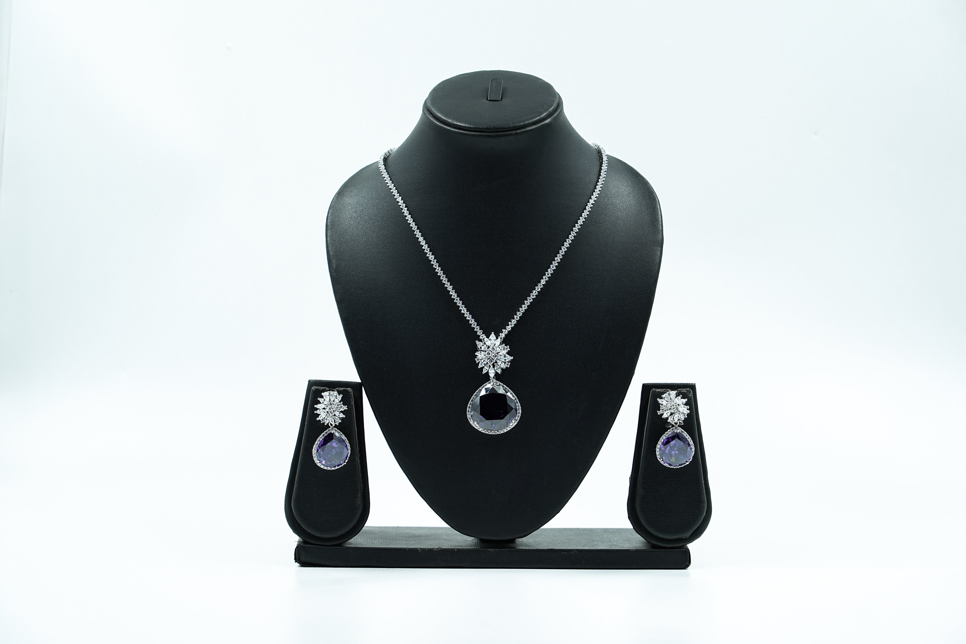 Sterling Solitare Silver Plated Sapphire Neckset